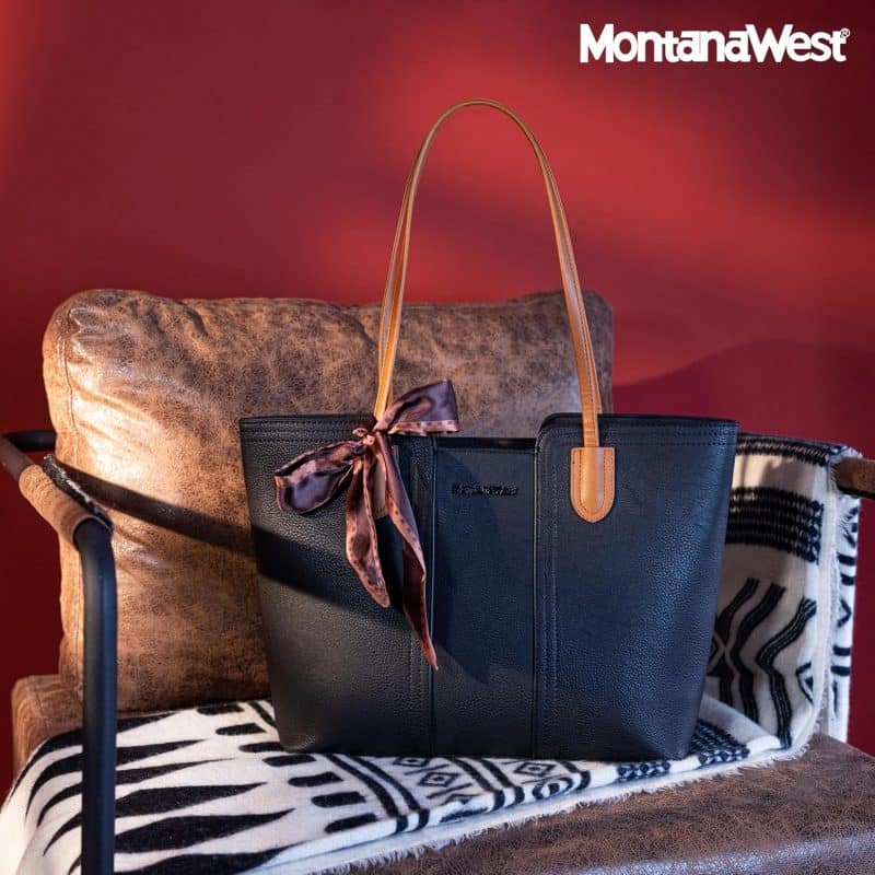 Montana West Tote Bags (Medium Top Handle Handbag with Scarf) - Image 6