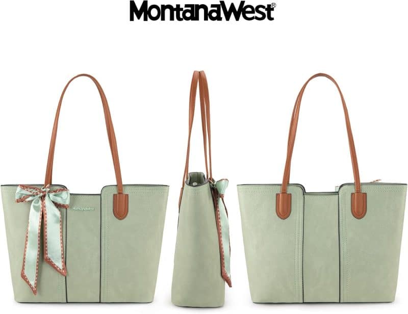 Montana West Tote Bags (Medium Top Handle Handbag with Scarf) - Image 9