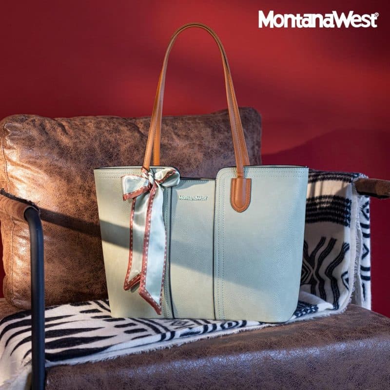 Montana West Tote Bags (Medium Top Handle Handbag with Scarf) - Image 12