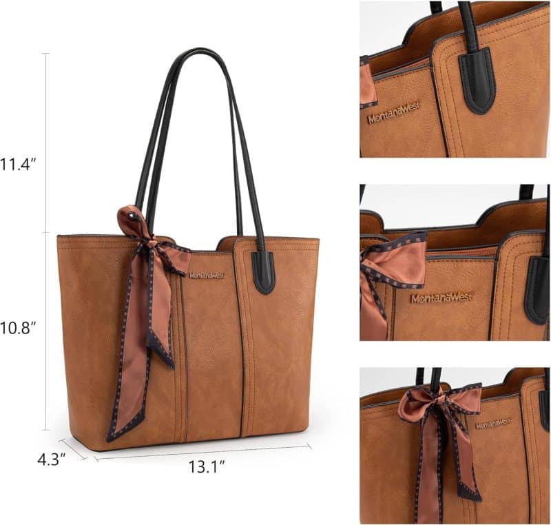 Montana West Tote Bags (Medium Top Handle Handbag with Scarf) - Image 16