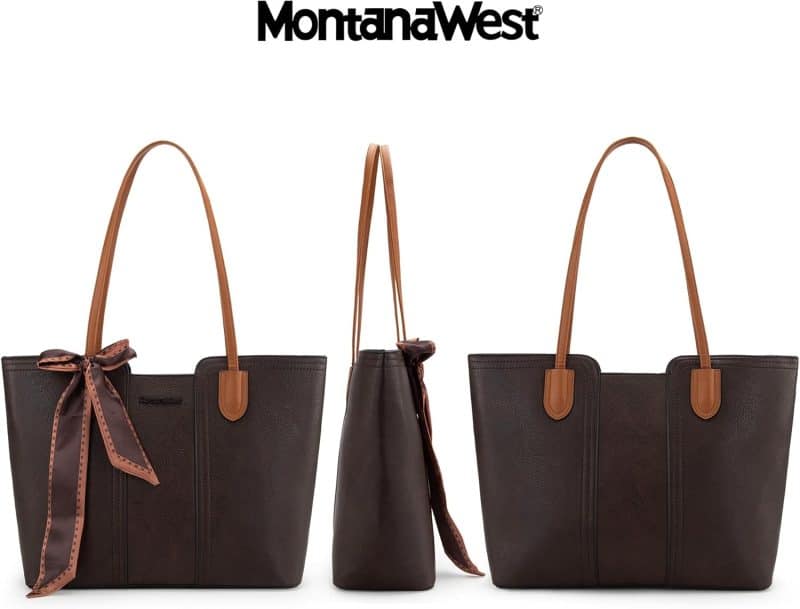 Montana West Tote Bags (Medium Top Handle Handbag with Scarf) - Image 21