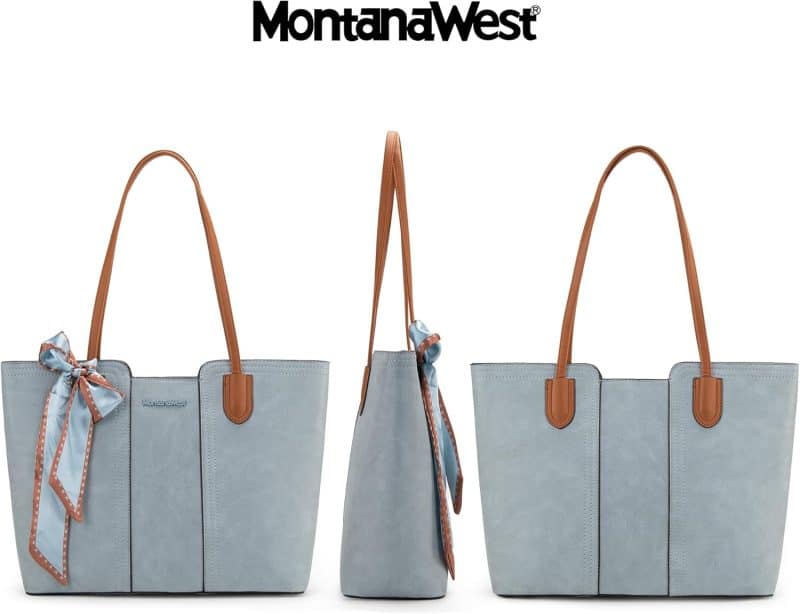 Montana West Tote Bags (Medium Top Handle Handbag with Scarf) - Image 27