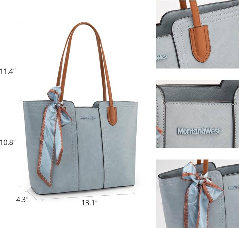 Montana West Tote Bags (Medium Top Handle Handbag with Scarf) - Image 28