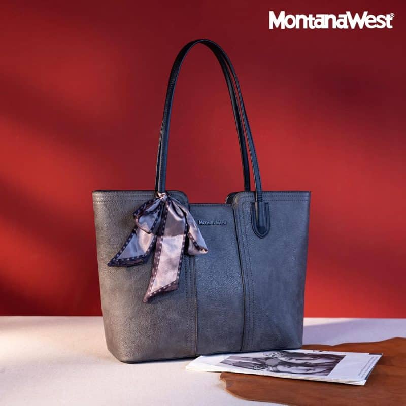 Montana West Tote Bags (Medium Top Handle Handbag with Scarf) - Image 38