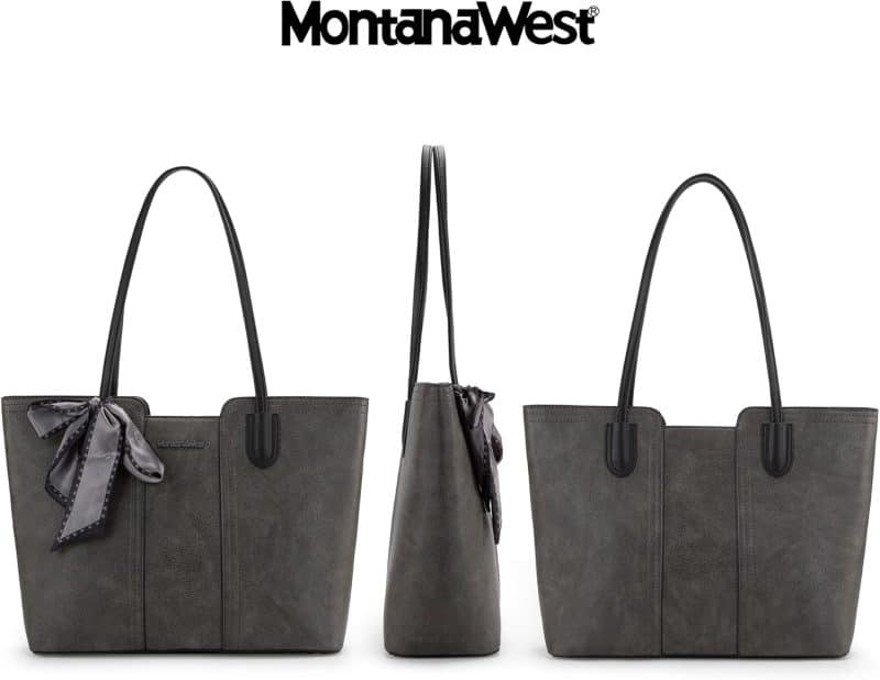Montana West Tote Bags (Medium Top Handle Handbag with Scarf) - Image 39