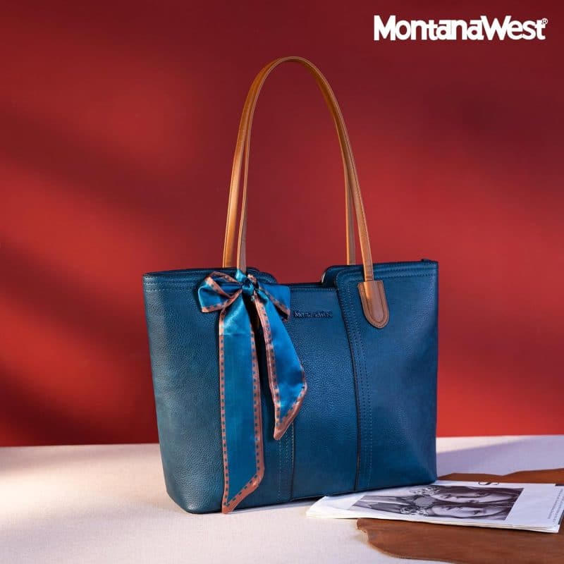Montana West Tote Bags (Medium Top Handle Handbag with Scarf) - Image 44