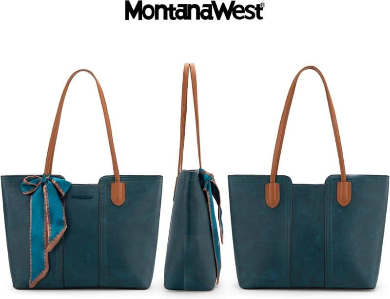 Montana West Tote Bags (Medium Top Handle Handbag with Scarf) - Image 45