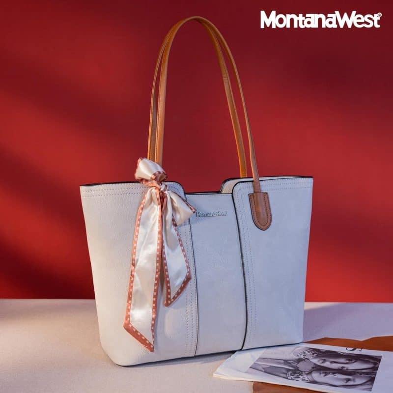 Montana West Tote Bags (Medium Top Handle Handbag with Scarf) - Image 50