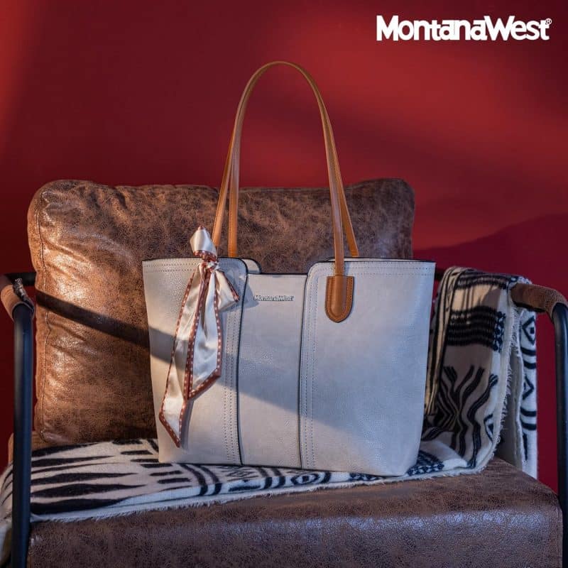 Montana West Tote Bags (Medium Top Handle Handbag with Scarf) - Image 54