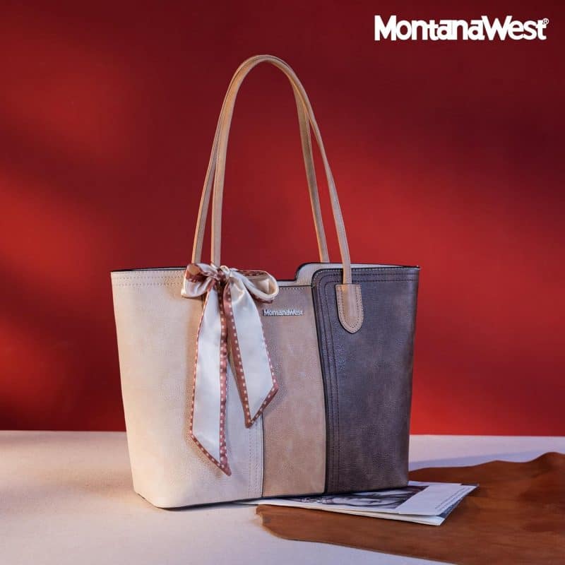 Montana West Tote Bags (Medium Top Handle Handbag with Scarf) - Image 56