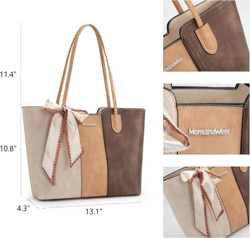 Montana West Tote Bags (Medium Top Handle Handbag with Scarf) - Image 58