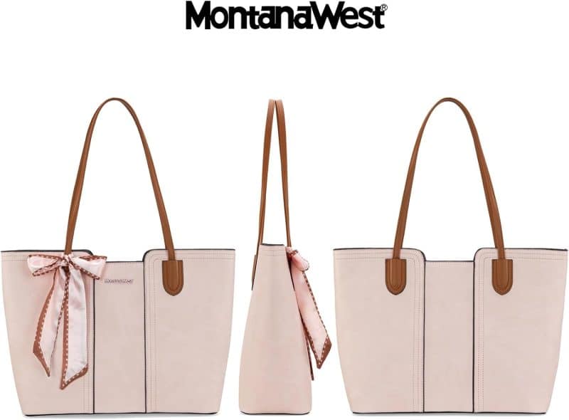 Montana West Tote Bags (Medium Top Handle Handbag with Scarf) - Image 63