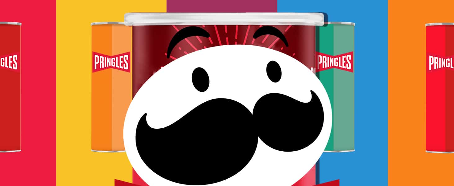 Pringles logo on colorful can background