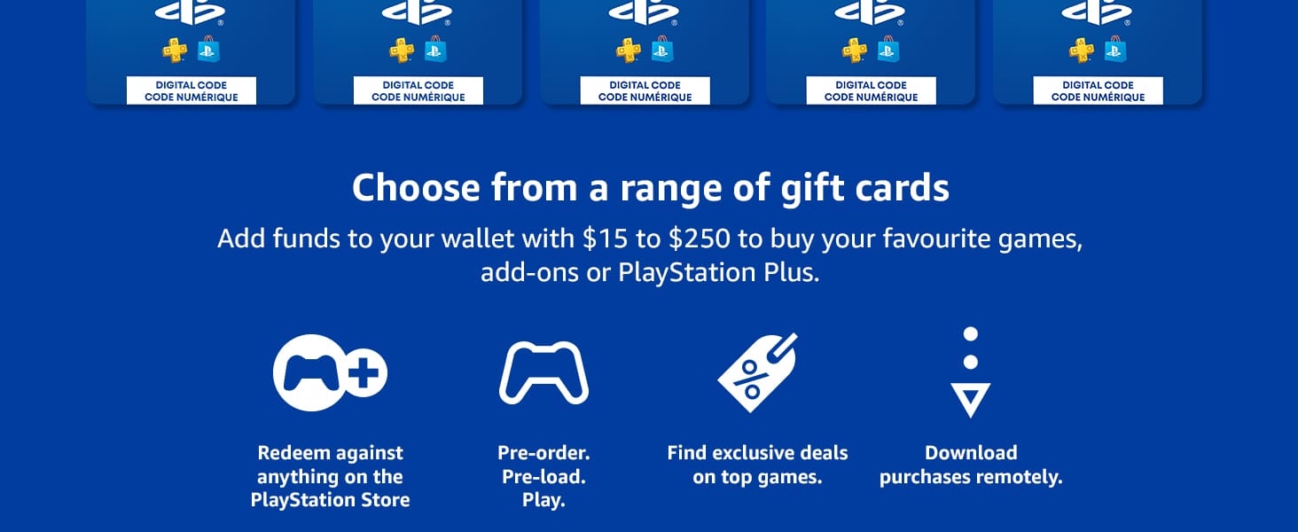 Choose from a range of gift cards, 10 to 250 dollars. Add funds to your wallet to buy your games