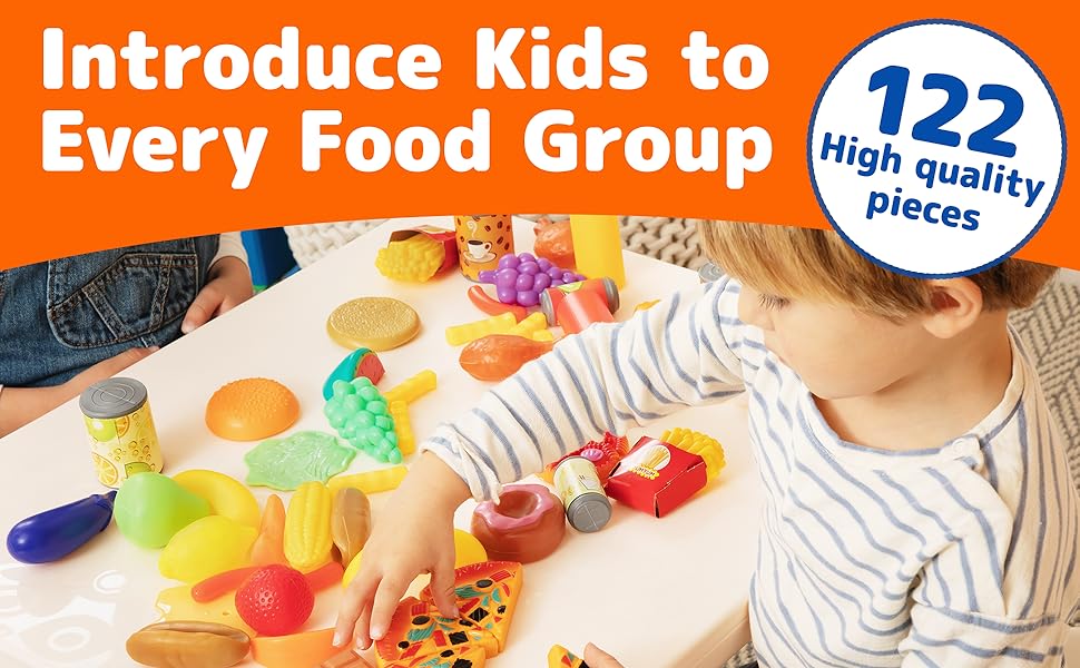 JaxoJoy Pretend Play Food Set, Toy Food Assortment Playset for Kids & Toddlers