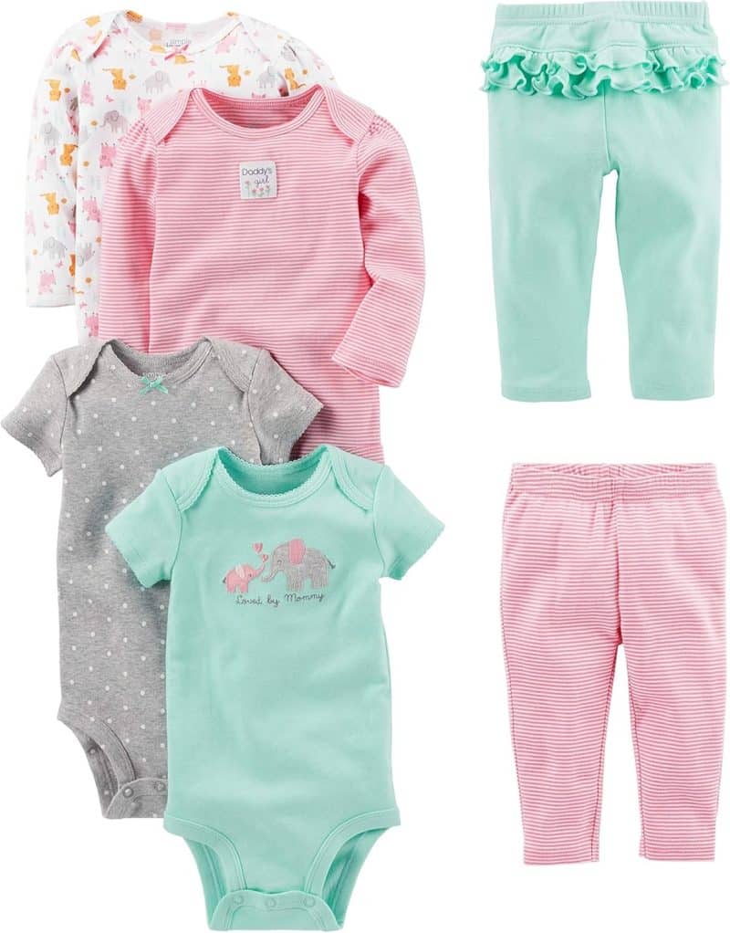 Simple Joys by Carter's baby-girls 6-piece Bodysuits (Short and Long Sleeve) and Pants Set - Image 6