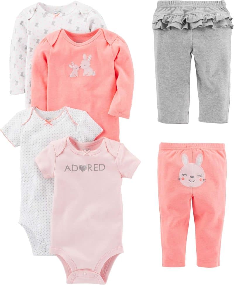 Simple Joys by Carter's baby-girls 6-piece Bodysuits (Short and Long Sleeve) and Pants Set - Image 9