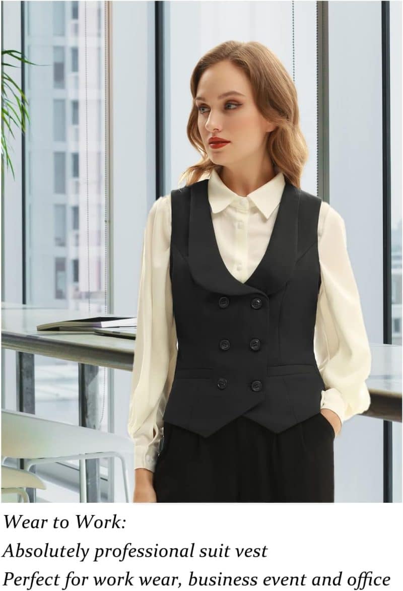 Belle Poque Women Double Breasted Waistcoat Vintage Lapel Collar Vest Coat with 2 Pockets - Image 34
