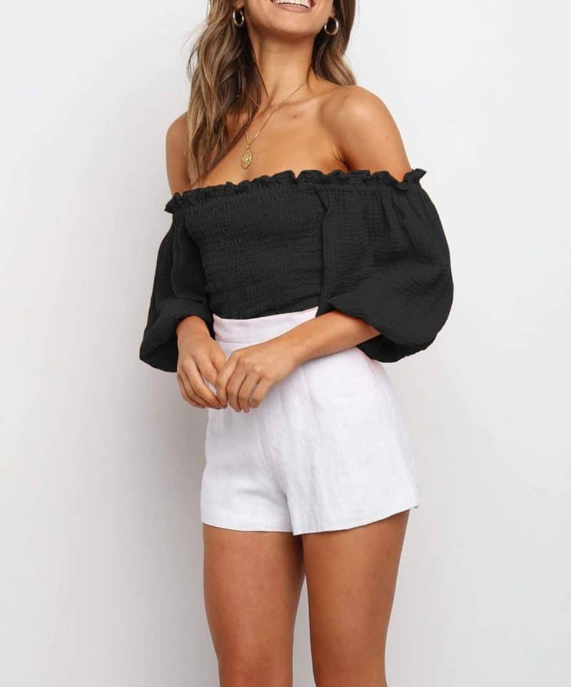 R. Vivimos Women's Summer Cotton Short Sleeves Off The Shoulder Crop Top - Image 3