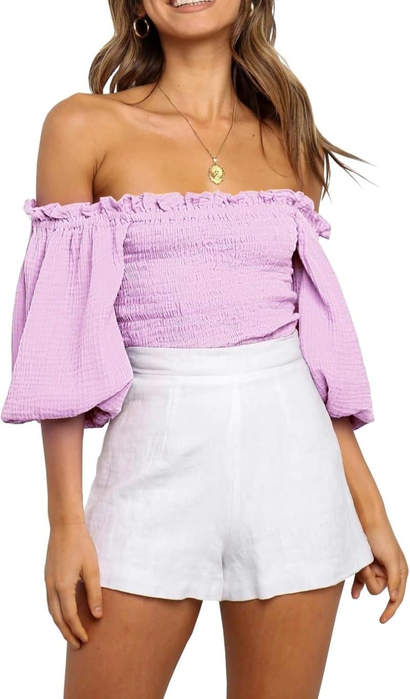 R. Vivimos Women's Summer Cotton Short Sleeves Off The Shoulder Crop Top - Image 23