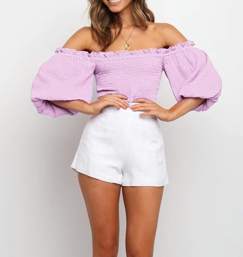 R. Vivimos Women's Summer Cotton Short Sleeves Off The Shoulder Crop Top - Image 26