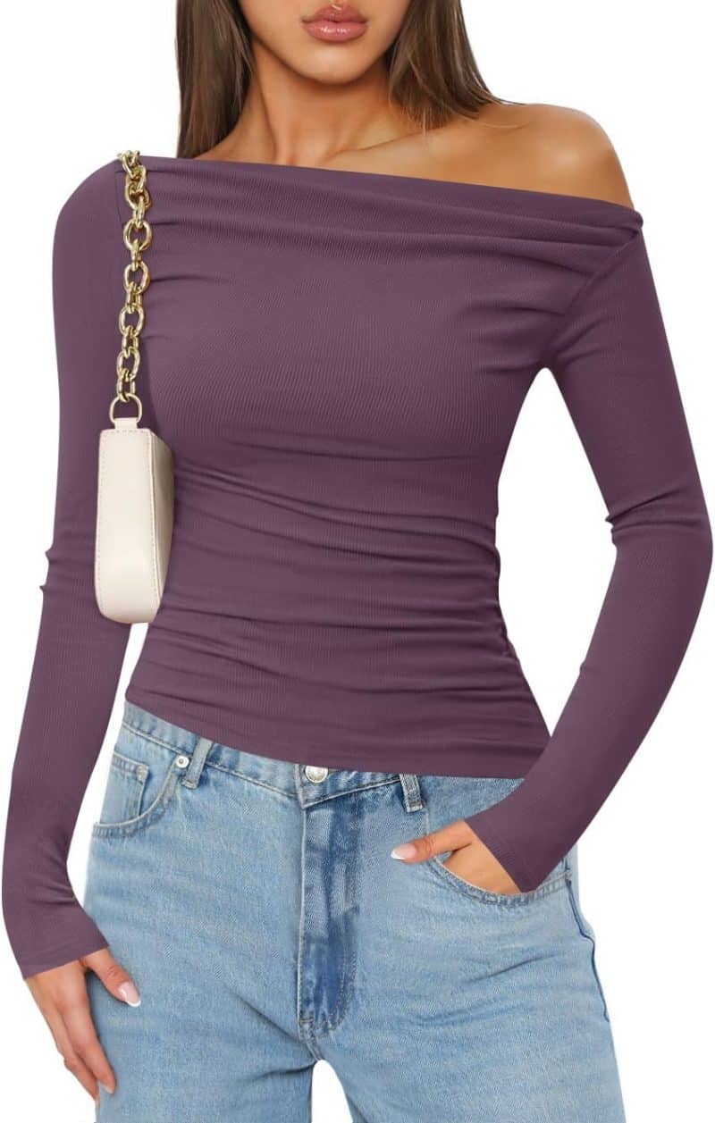 ZESICA Womens Off Shoulder Long Sleeve Top - Image 37