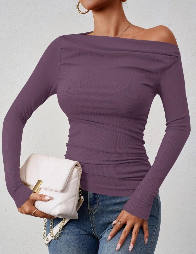 ZESICA Womens Off Shoulder Long Sleeve Top - Image 42