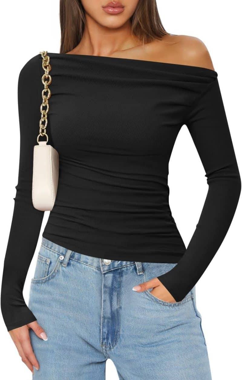 ZESICA Womens Off Shoulder Long Sleeve Top - Image 49
