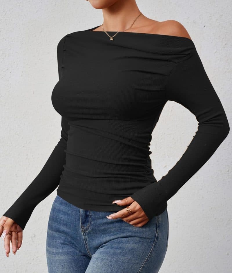 ZESICA Womens Off Shoulder Long Sleeve Top - Image 51