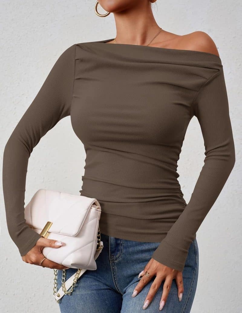 ZESICA Womens Off Shoulder Long Sleeve Top - Image 60