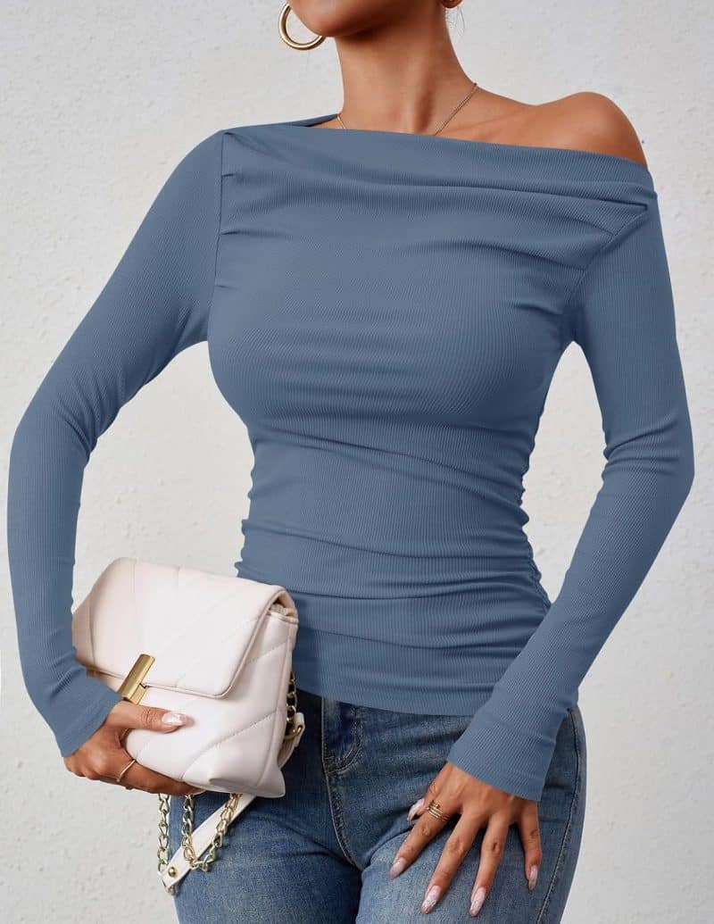ZESICA Womens Off Shoulder Long Sleeve Top - Image 66
