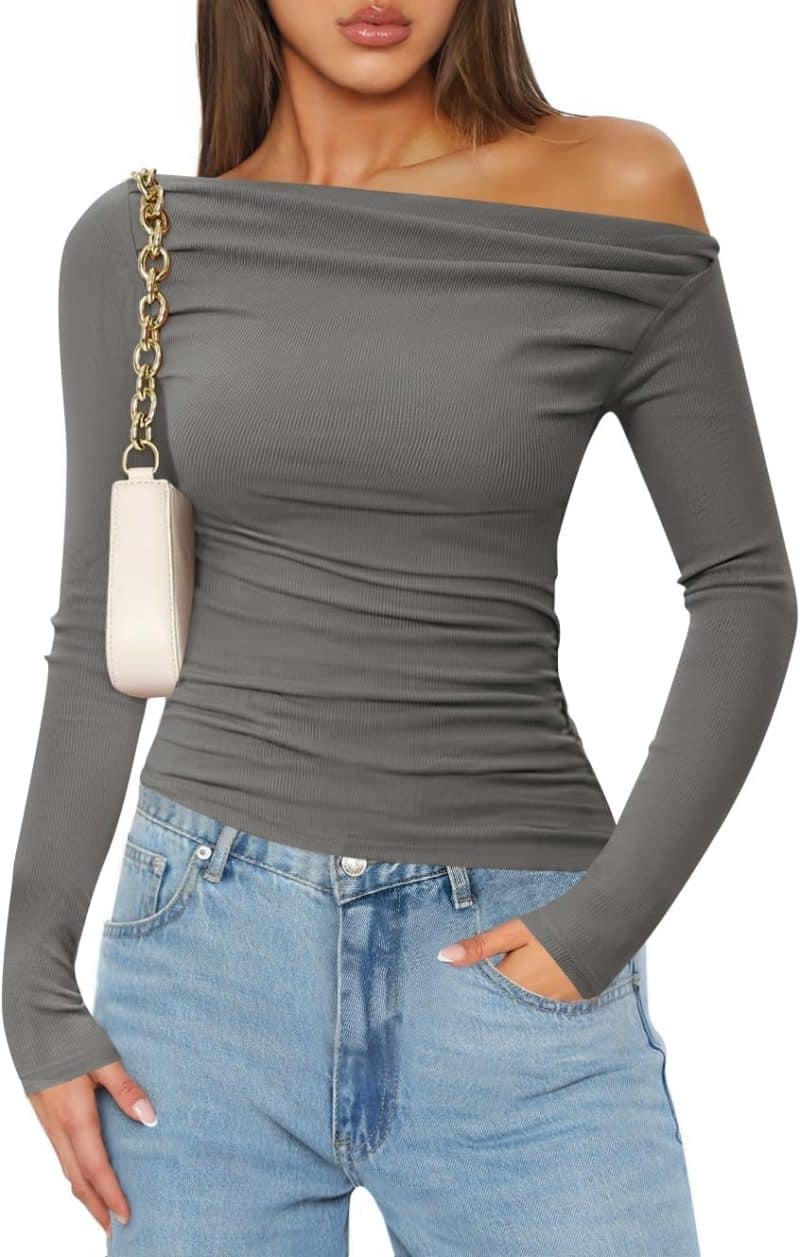 ZESICA Womens Off Shoulder Long Sleeve Top - Image 67