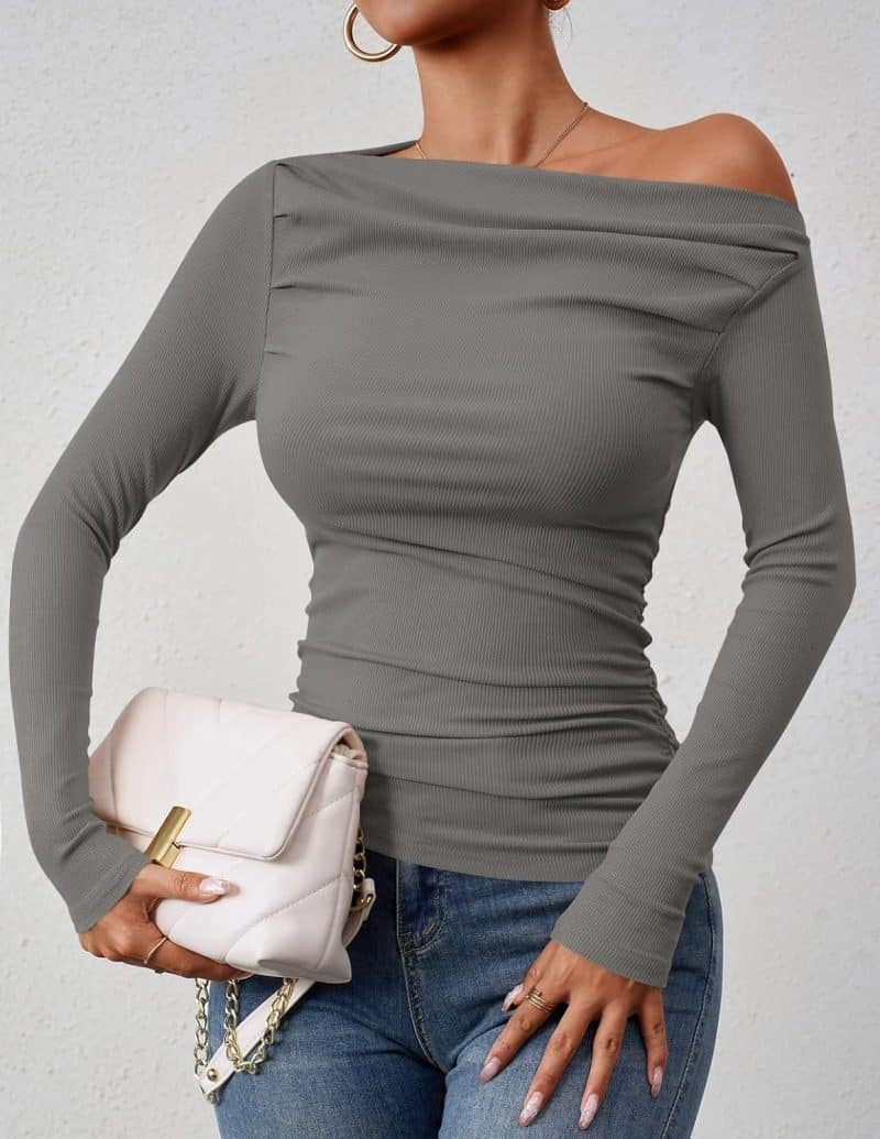 ZESICA Womens Off Shoulder Long Sleeve Top - Image 72