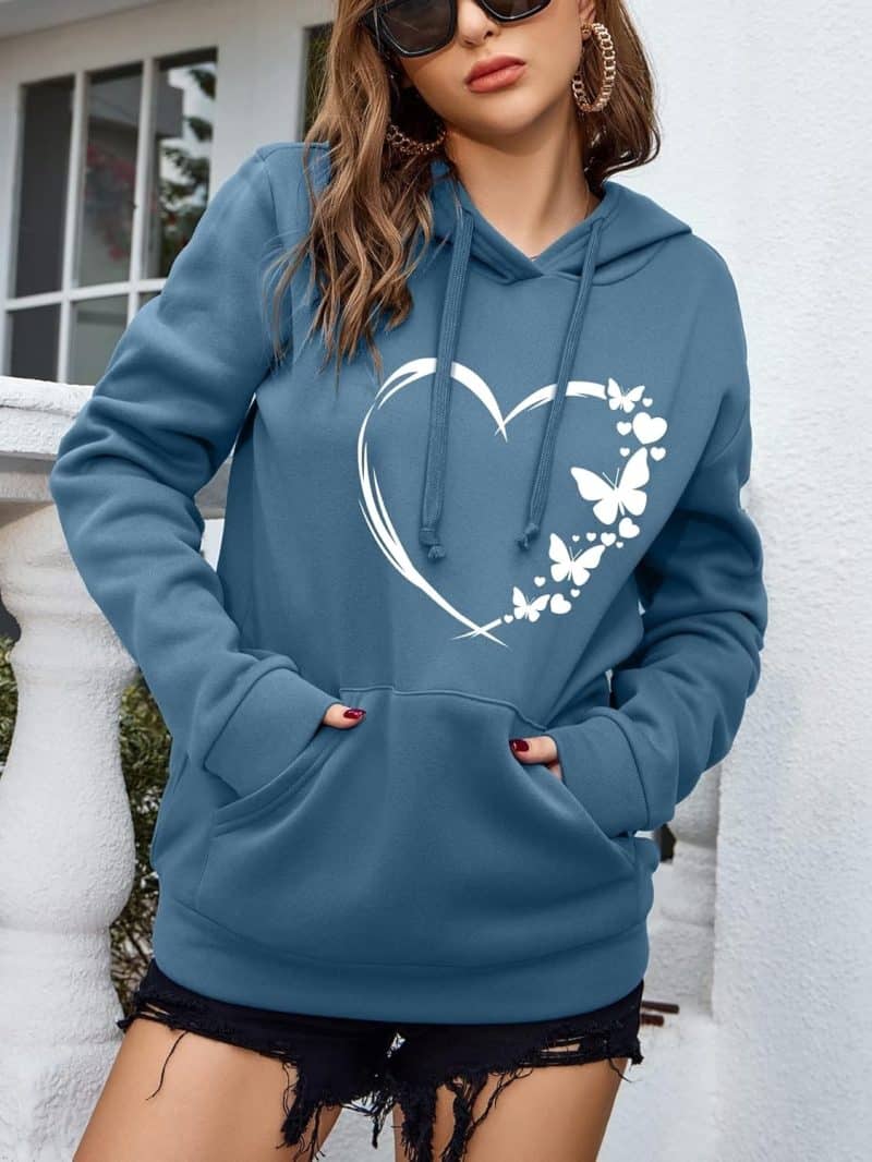 SOLY HUX Women's Graphic Hoodies Heart Print Drawstring Long Sleeve - Image 6