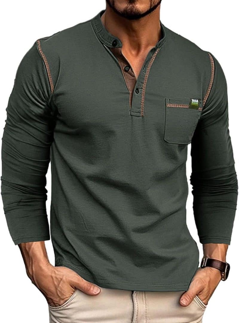 Qekoma Casual Henley Shirt - Image 8