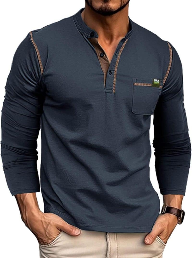 Qekoma Casual Henley Shirt - Image 35