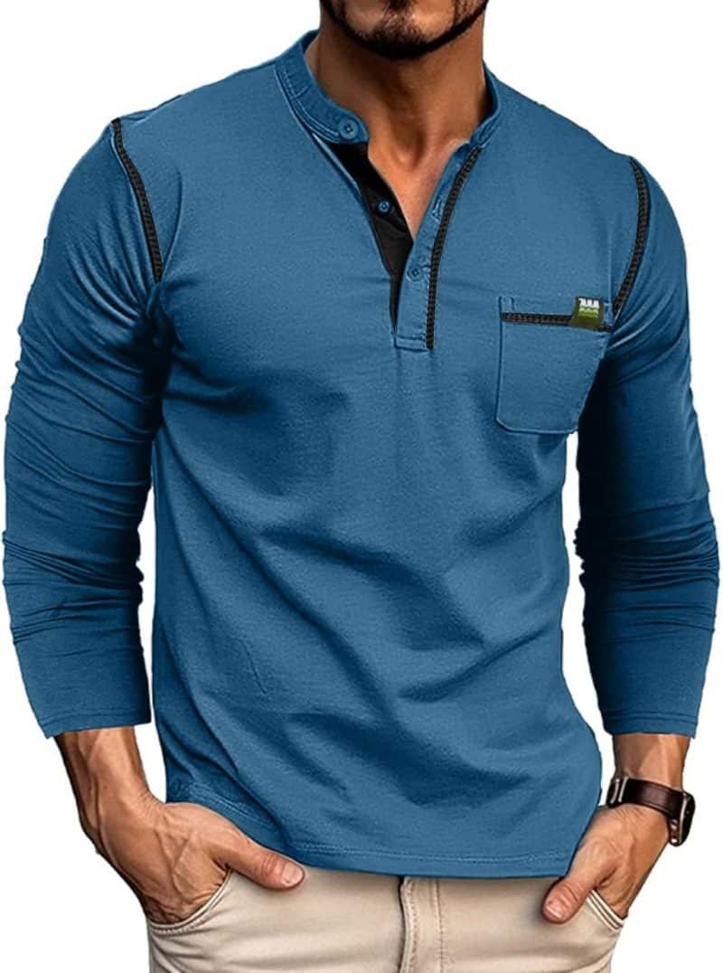 Qekoma Casual Henley Shirt - Image 36