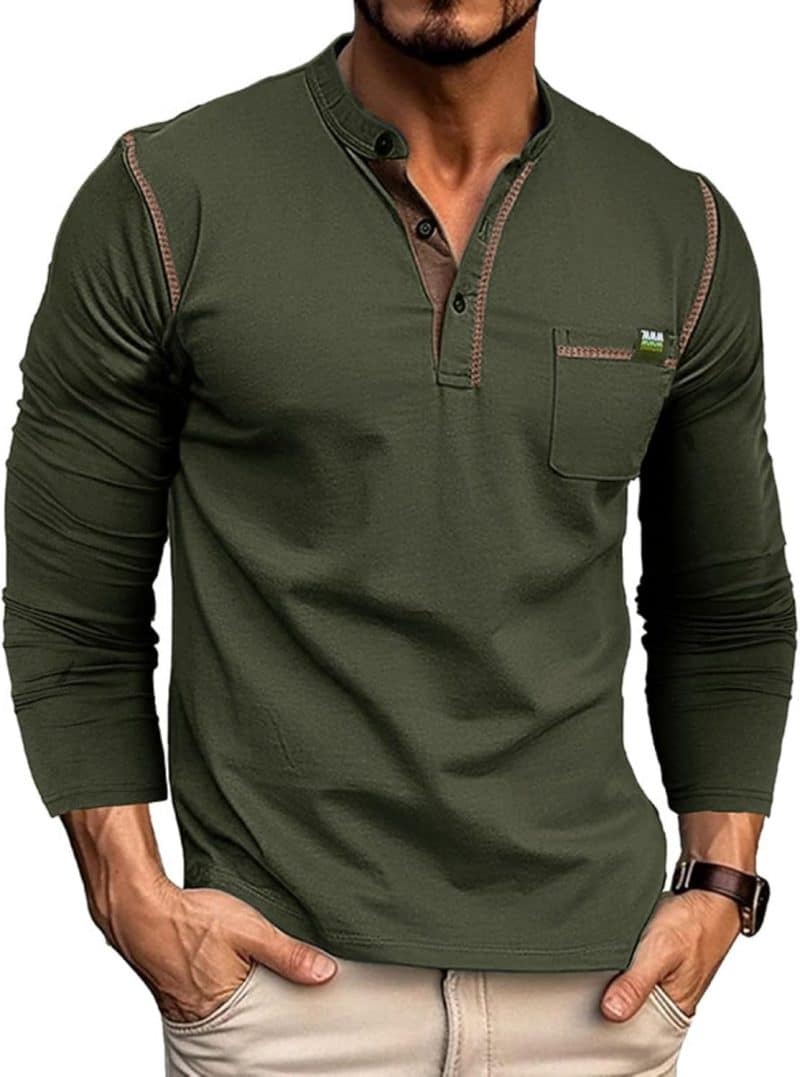 Qekoma Casual Henley Shirt - Image 42
