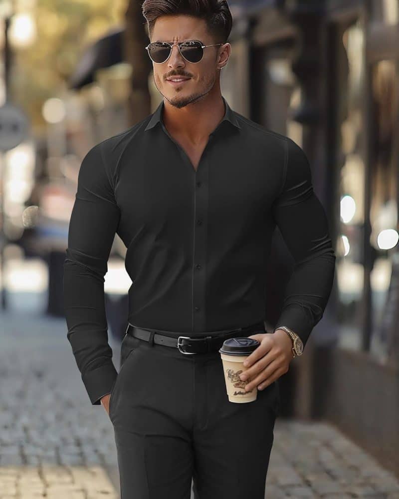 DEMEANOR Men's Muscle Fit Dress Shirt - Image 2