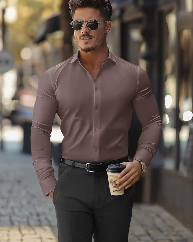 DEMEANOR Men's Muscle Fit Dress Shirt - Image 23