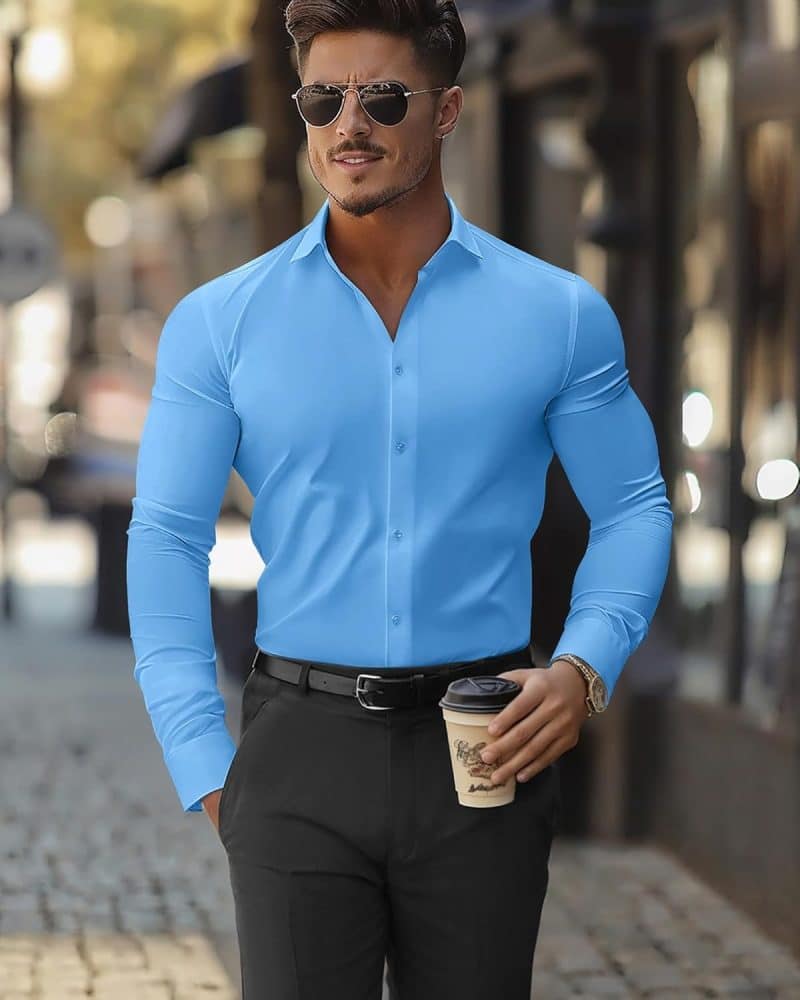 DEMEANOR Men's Muscle Fit Dress Shirt - Image 37