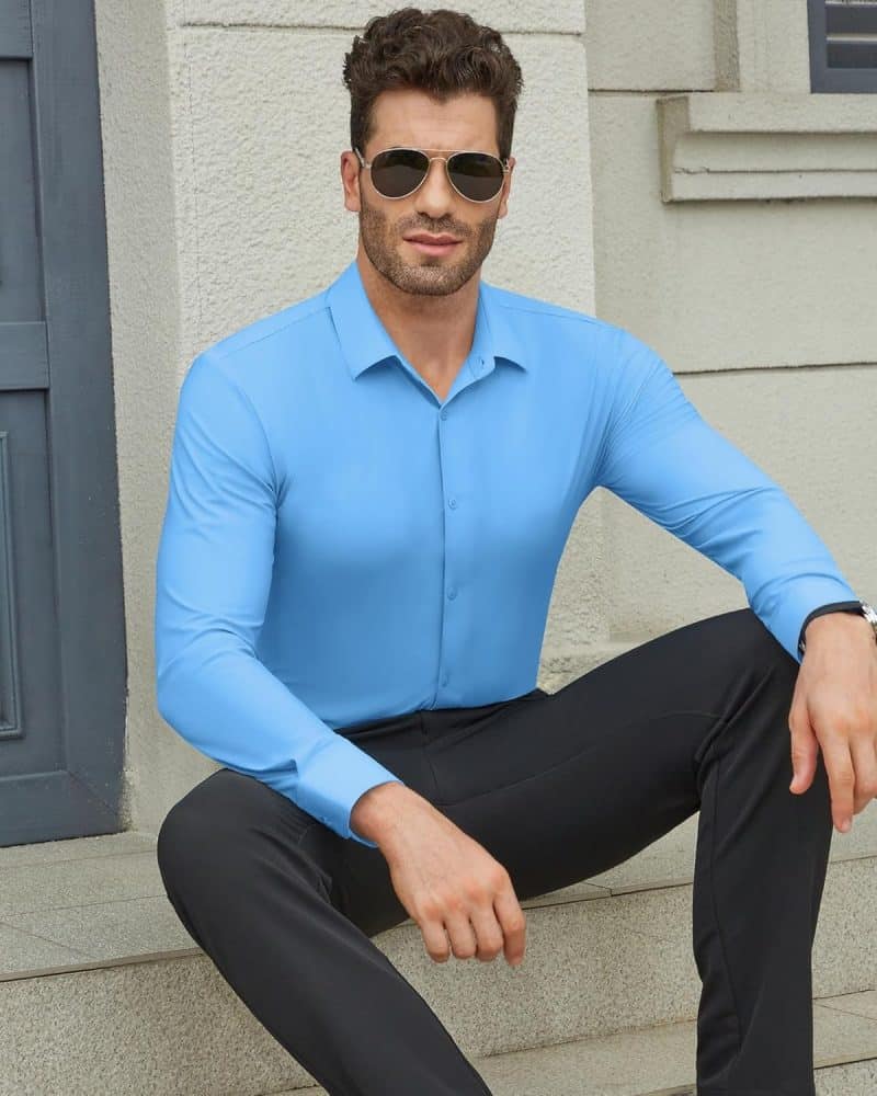 DEMEANOR Men's Muscle Fit Dress Shirt - Image 40