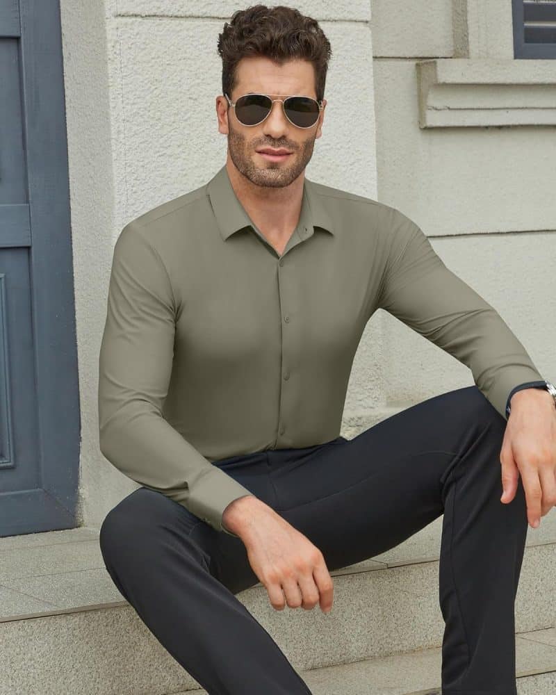 DEMEANOR Men's Muscle Fit Dress Shirt - Image 61