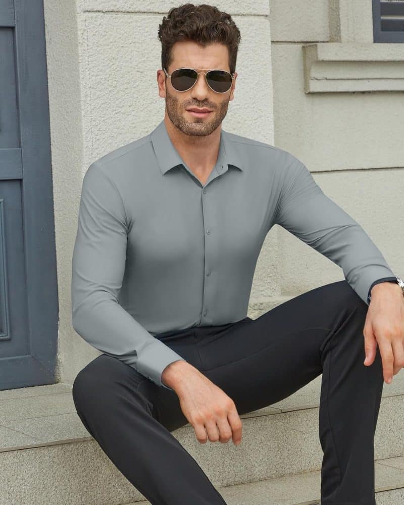 DEMEANOR Men's Muscle Fit Dress Shirt - Image 82