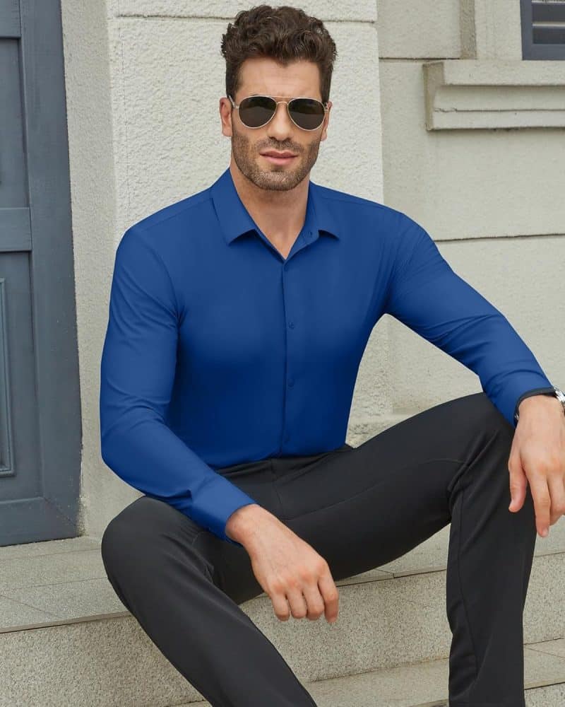 DEMEANOR Men's Muscle Fit Dress Shirt - Image 89