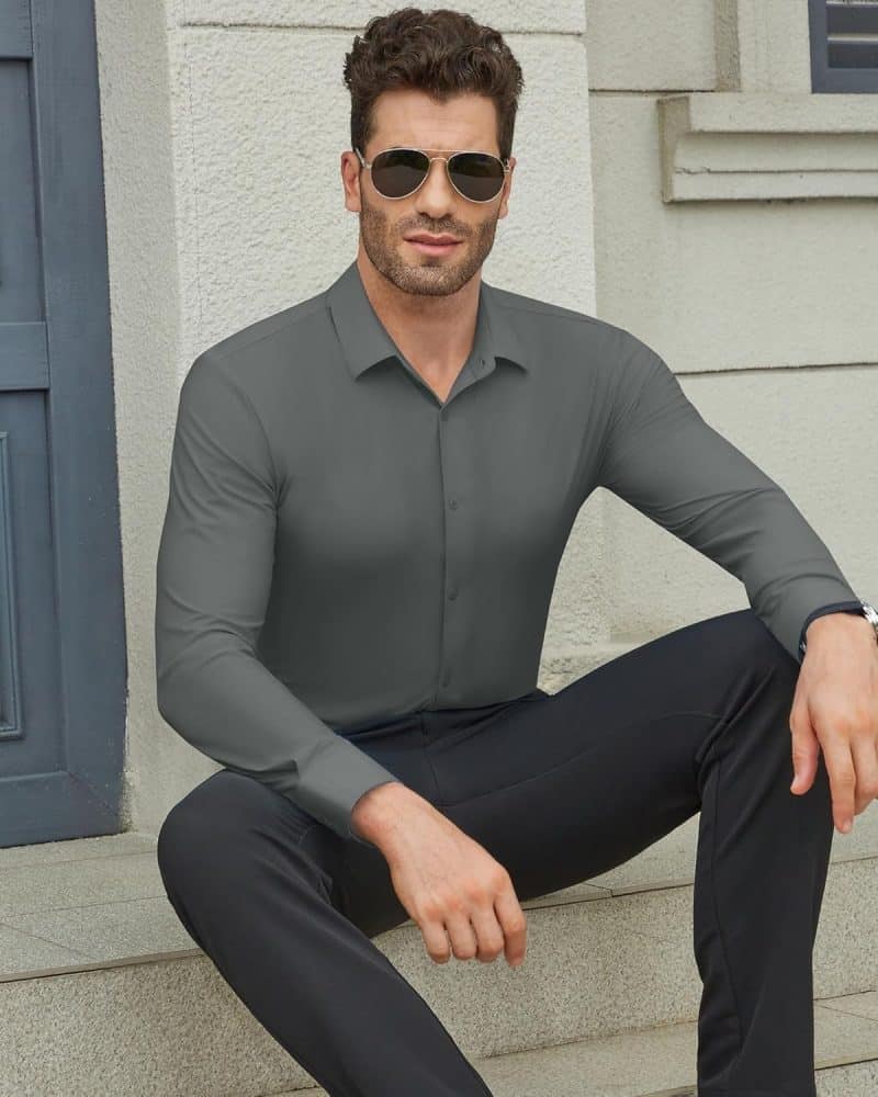 DEMEANOR Men's Muscle Fit Dress Shirt - Image 110