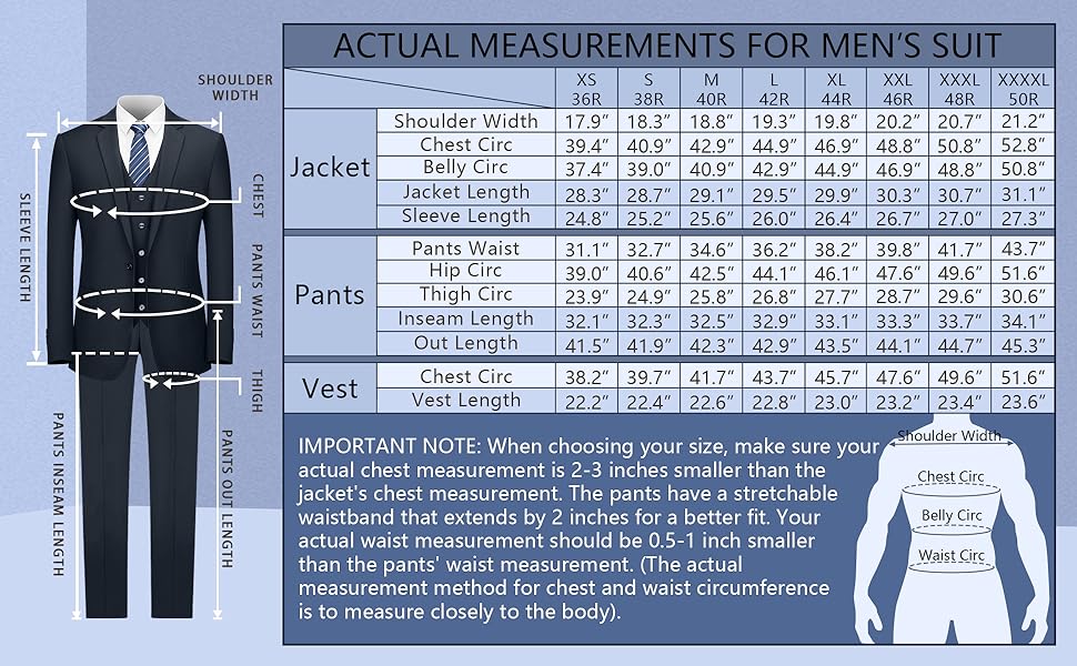 mens suit jacket Size chart