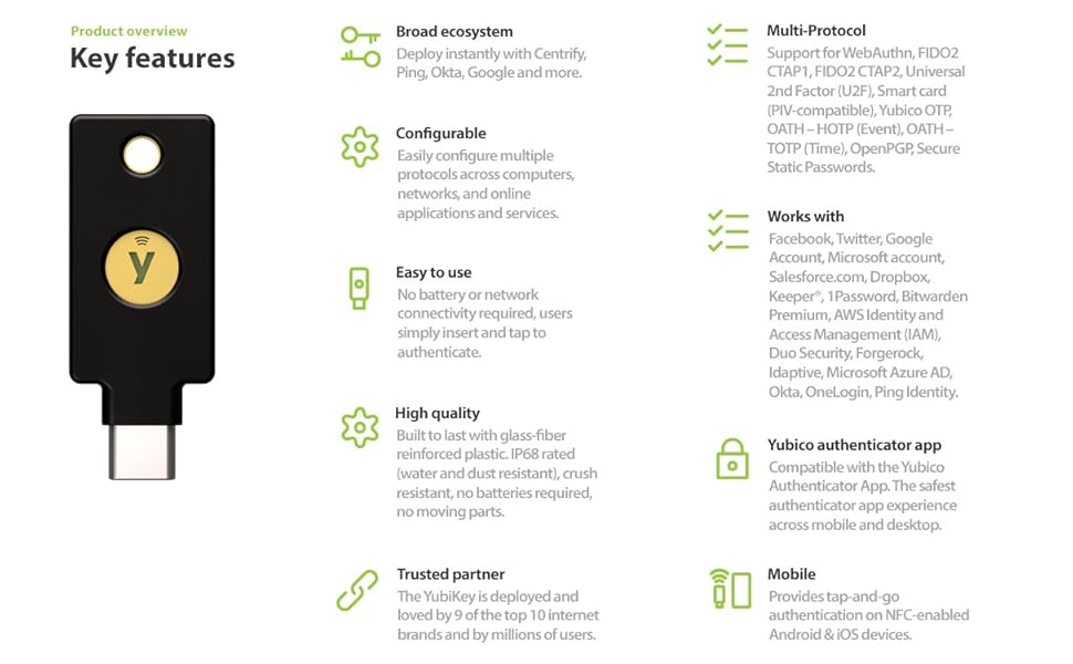 A list of key features including wireless support, durability, and more