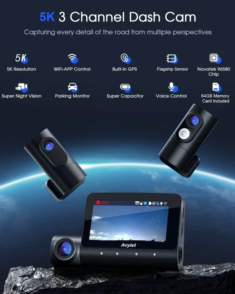 Avylet 5K 3 Channel Dash Cam - Image 2