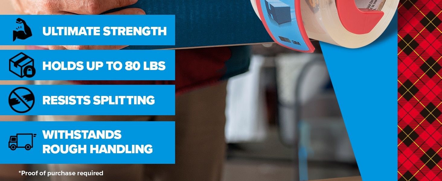 Scotch Heavy Duty Packaging Tape: ultimate strength, holds up to 80 lbs, resists splitting